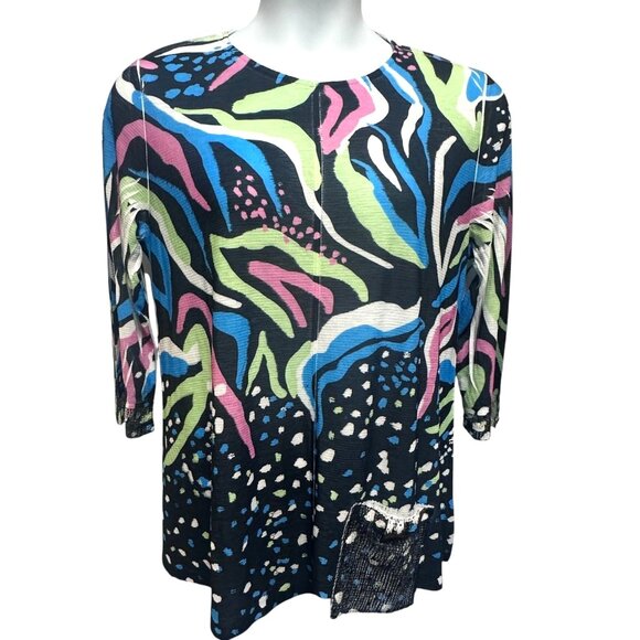Jess & Jane Multicolor Abstract Art To Wear Tunic Top Size L USA Lagenlook - Picture 1 of 10